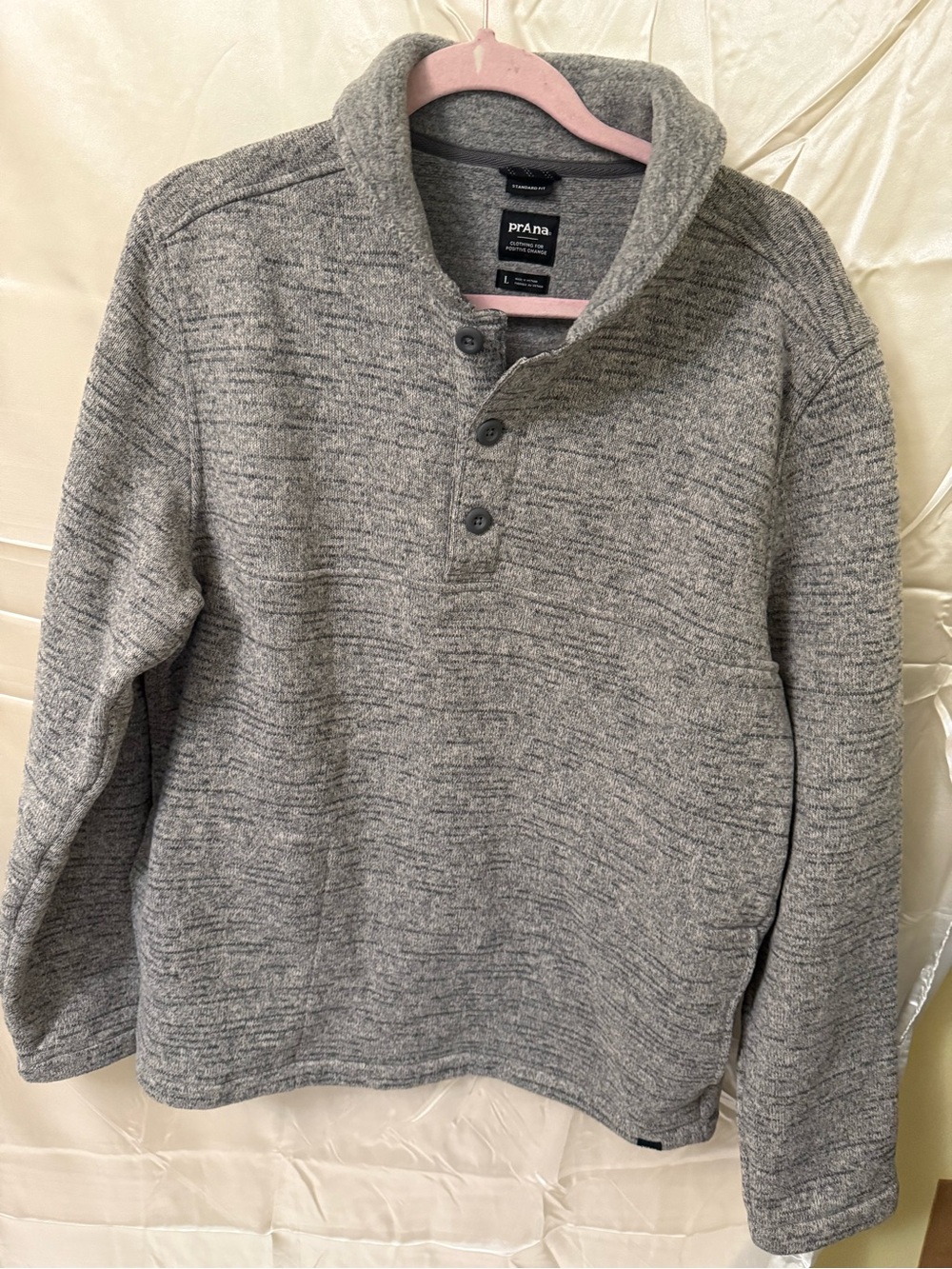 Prana Men's Gray V-Neck Shawl-Collar Pullover Sweater